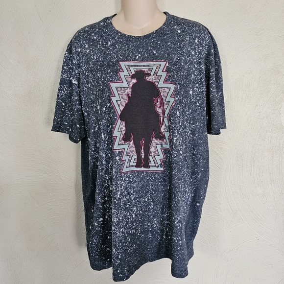 Gildan Navy Bleached Tie Dye Softstyle Short Sleeve T-shirt Size Women's Large - Picture 3 of 10